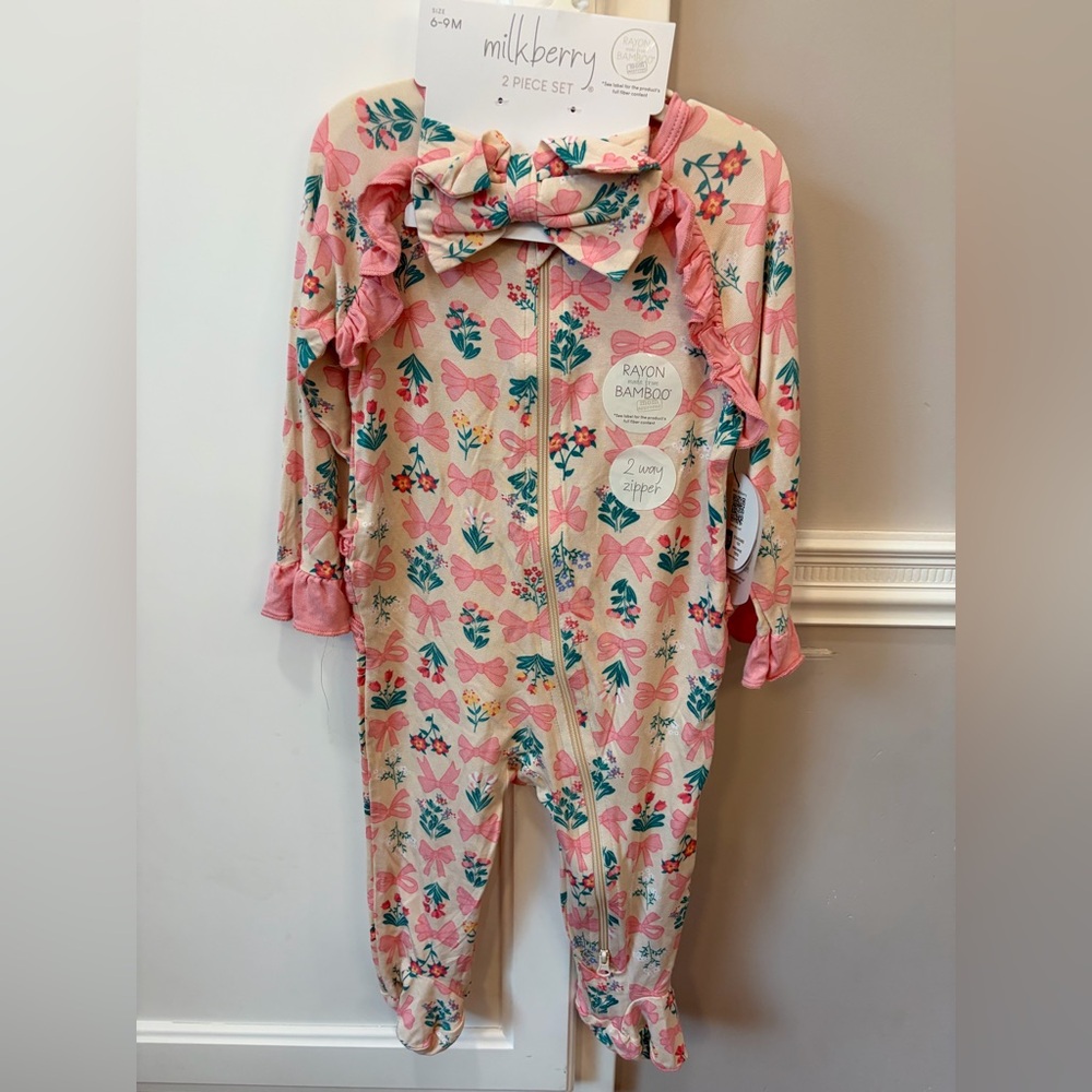 Bow with ruffles Milkberry pjs 6-9m